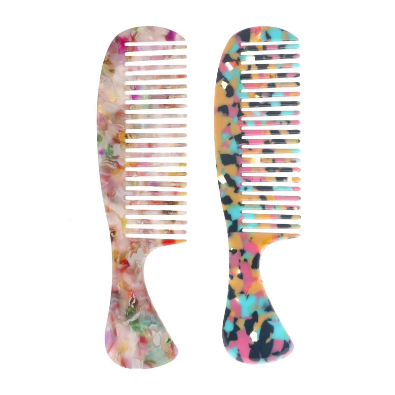 

2021 Unique Gifts Material Colorful Cellulose Acetate wide tooth Hair Comb with handle 890129, Customized color