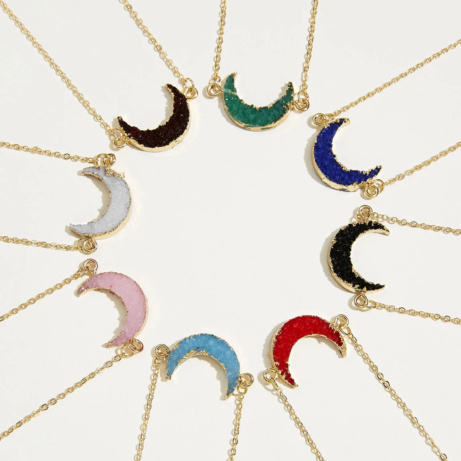 

Charm Good Plated Chain Wish Card Women Boutique Resin Crescent Moon Pendant Statement Necklace Jewelry, As the picture