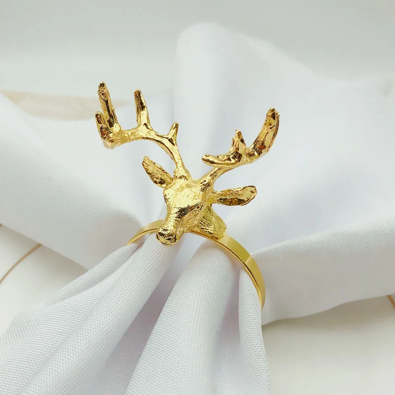 

Christmas table deer head napkin ring metal napkin buckle golden napkin ring, Gold