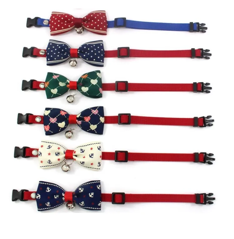 

Classic Handmade Plaid Pet Bow Tie Necktie Fast Breakaway Pet Collar with Bell Pet Accessories, More colours for option
