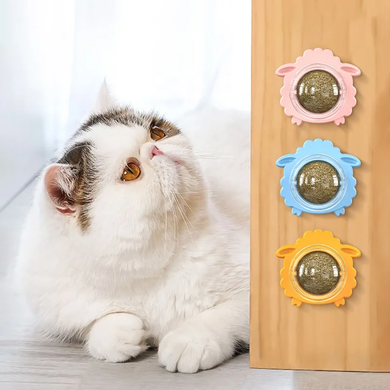 

Wholesale Pet Product Rotating Wall Catnip Ball Natural Plants Cat Nip Toy Cat Play Molar Teeth Cleaning Sheep Catnip Toy