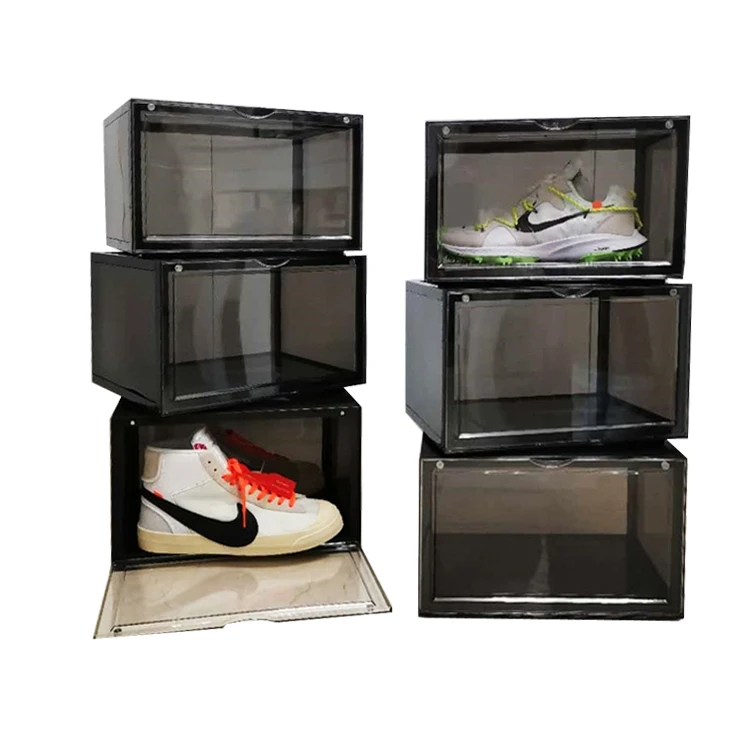 

Transparent Shoe Organizer Storage Box Stackable Plastic Shoebox, Clear/black