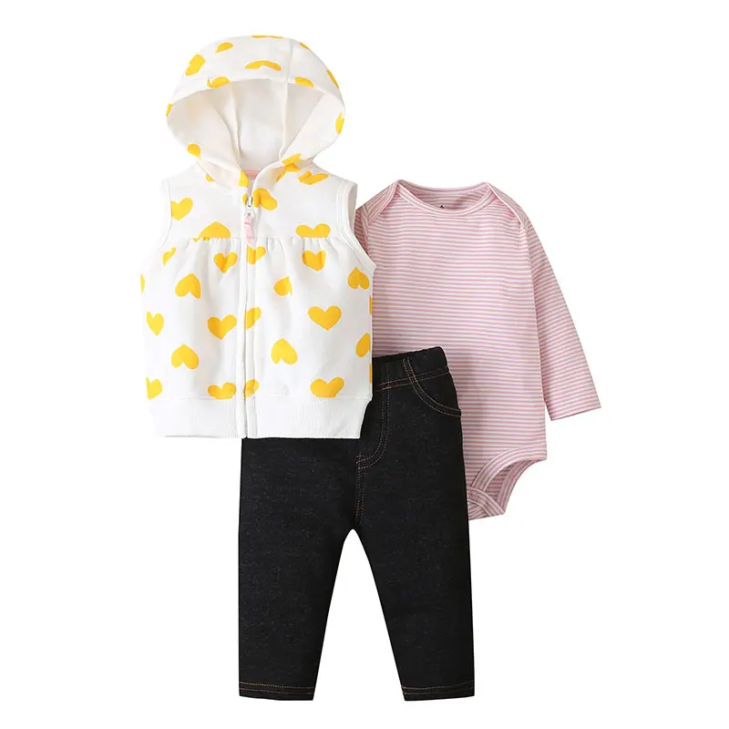 

Wholesale Price Light Color Hooded Coat Long Sleeve Cotton Rompers Matching Pants Baby Boy Clothing Set for Newborn - 2 Years