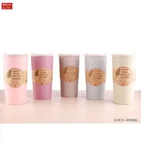 

New Colours ECO-Friendly Wheat Straw Rice Husk 400ml Fiber Double Layer Reusable Coffee Cup Drinking Mug 2241J