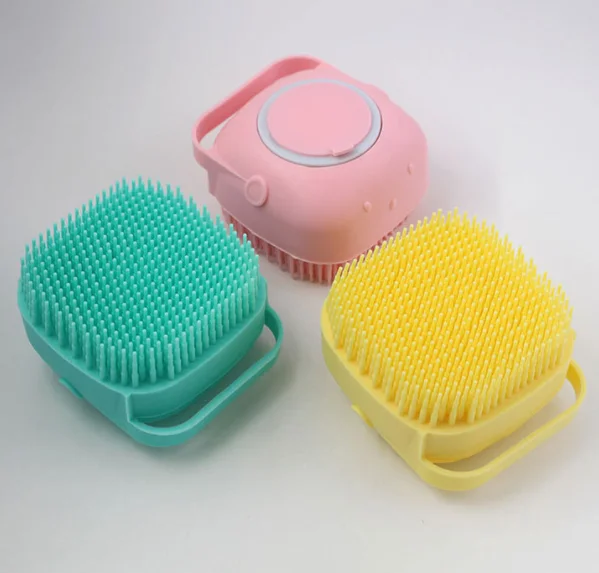 

Eco Friendly Extra Soft Massage Scrubber Silicon Silicone Shower Bath Body Brush with Soap Dispenser, Four colors