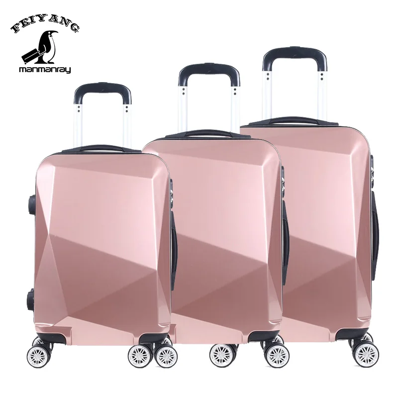 

Fashionable trendy diamond 3pcs set ABS PC suitcase set, Customized color