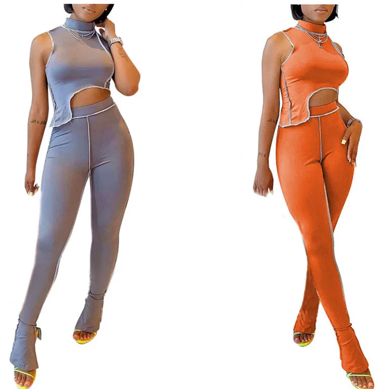 

FS1466D Hot sale Fall women sleeveless tops and pants two Piece Sets Workout Clothing Gym Wear