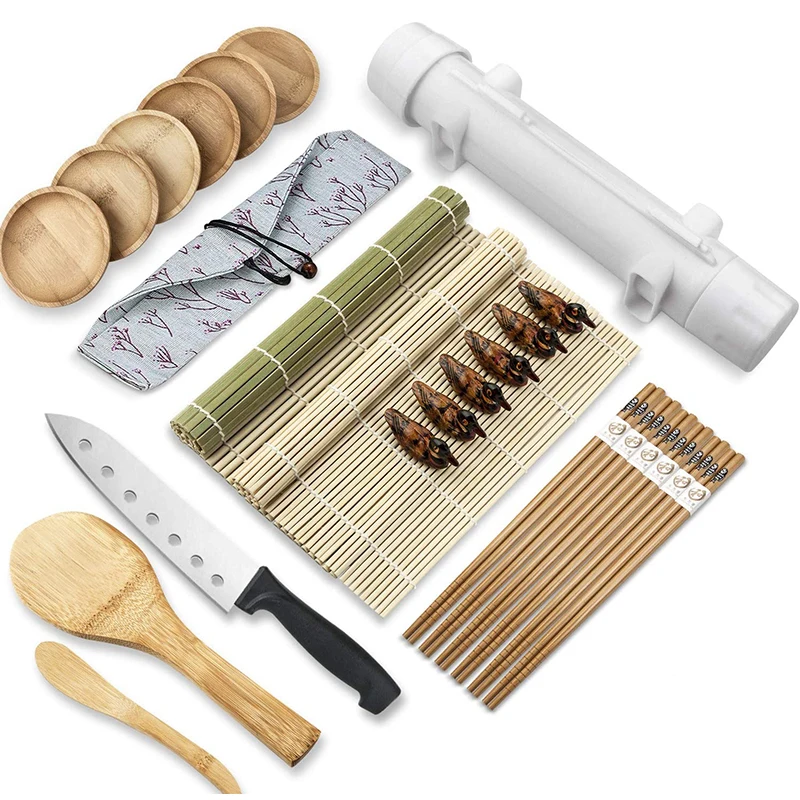 

Beginners Easy Use Home, Professional All In One Bazooka kit para hacer Sushi Making Kit Maker With Bamboo Mats/, Natural color