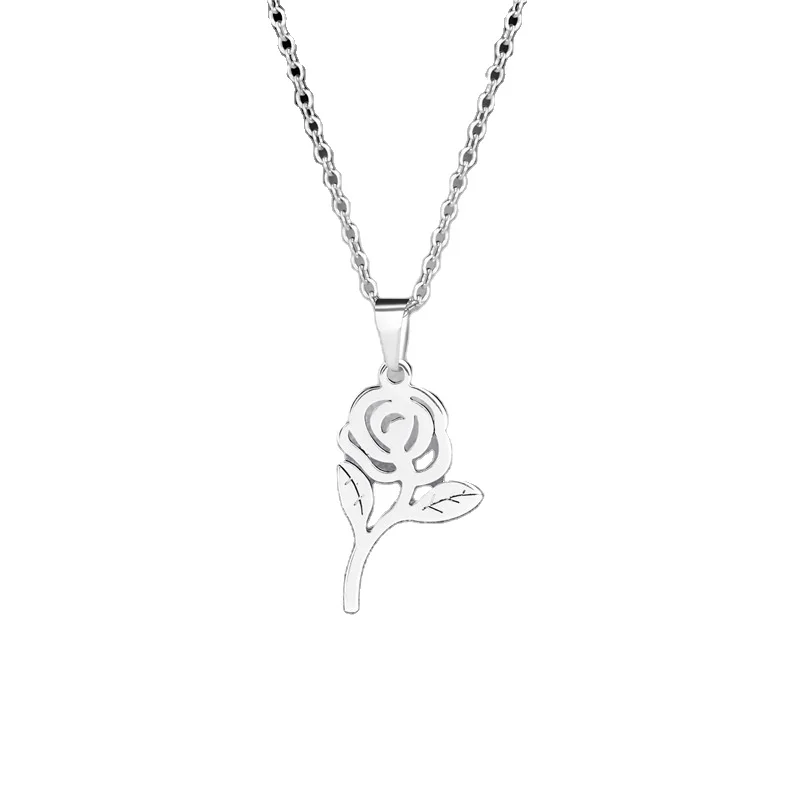 

2021 Hotsale Design 316L Stainless Steel Rose Pendant Necklace Hollow Out Flower Necklace