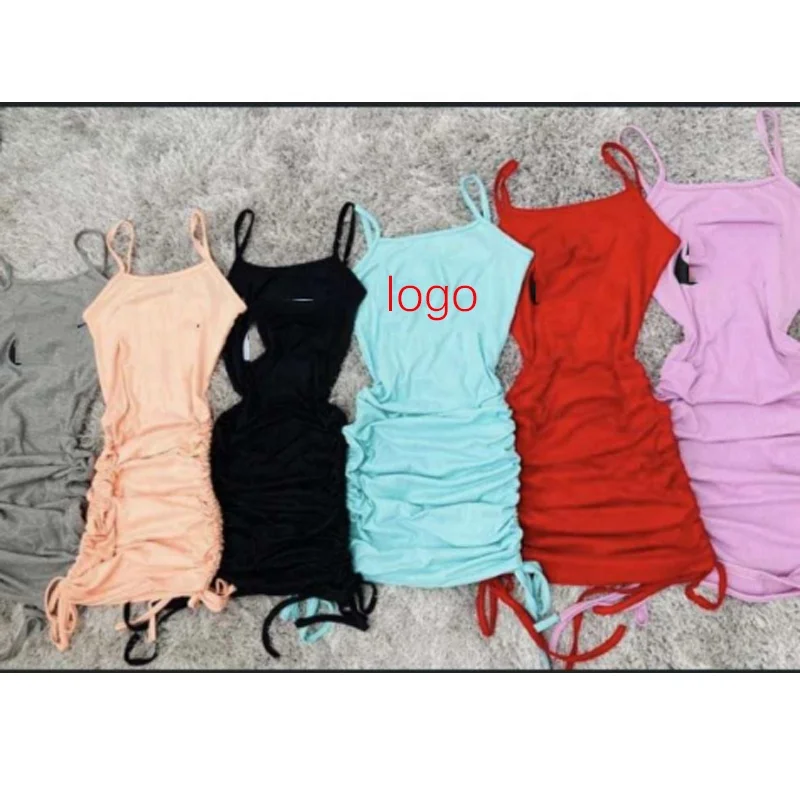 

2021 new brand logo Sleeveless Summer Dress Sexy Women Ribbed Casual Party Club Wear Girl's Short Mini Dress women's tracksuits