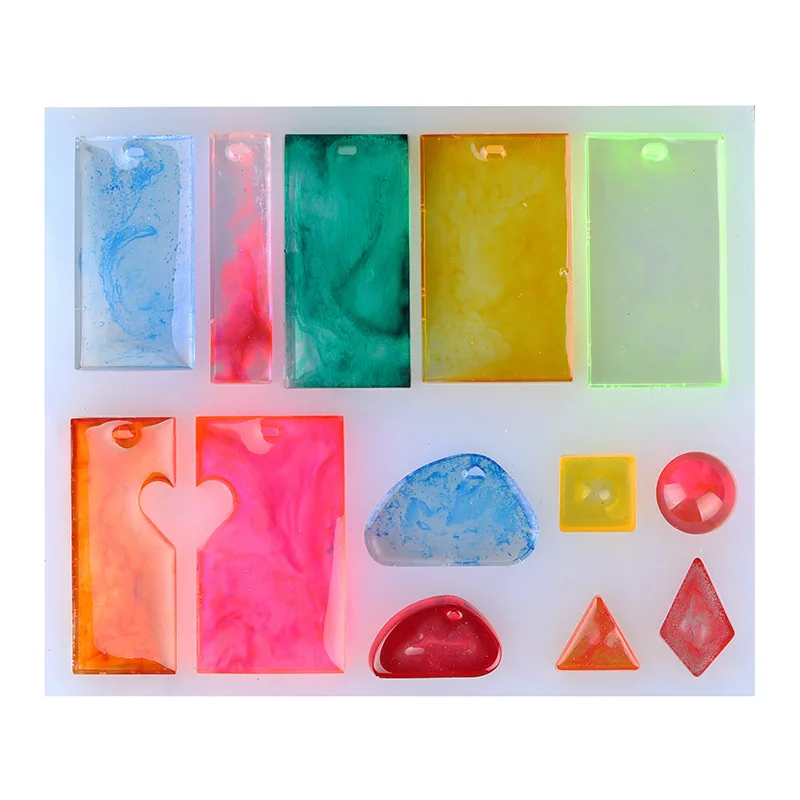 

Most Popular Epoxy Resin Jewelry DIY Shiny Mould Silicone Keychain Mold With Multiple Pendant Designs for Handmade Gift Crafts, Customized colors