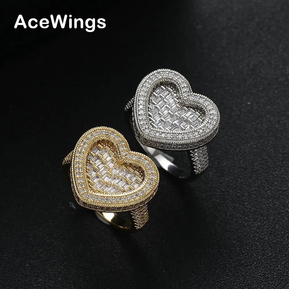 

R062 Women Bling Bling Rings Brass Pave Setting Heart Shape Men Ring Party Gift