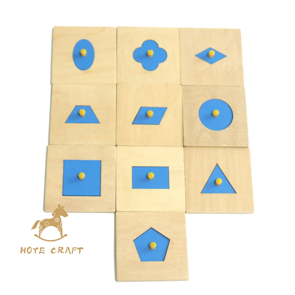 

HOYE CRAFT Kids 10pcs Wooden Montessori Geometry Puzzle Shape Matching Blocks Puzzle Metal Insets Only