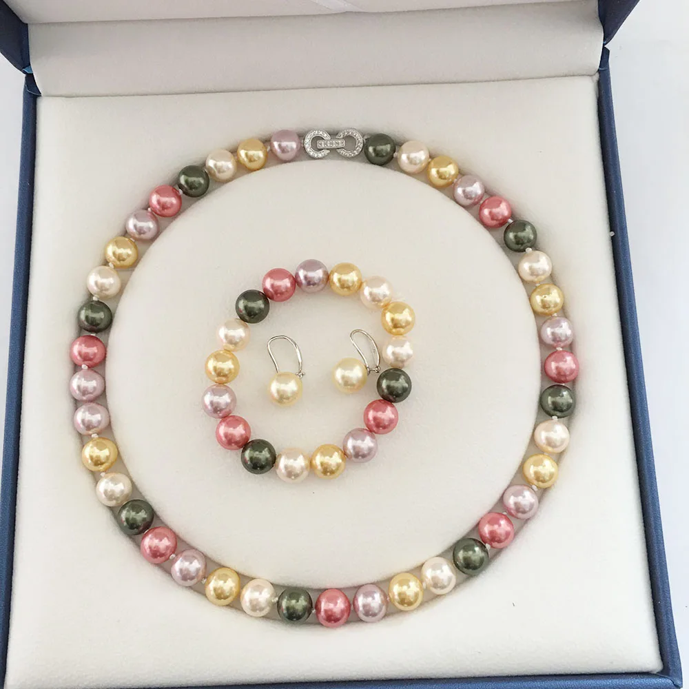 

10 mm Mother Sea Shell Pearl Jewelry Sets with leather gift box packing for bridal wedding Factory Price, Multi