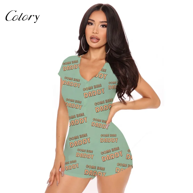 

Colory New Design Summer Short Sleeve Jumpsuit Women Map Jumpsuit Bodysuit Women Plus Size Custom Sleepwear Onesie For Woman, Customized color