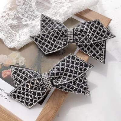 

Fashion European Hair Accessories Sparkling Diamond Bow Hair Clips Black White Full Crystal Bow Hairpin for Gifts