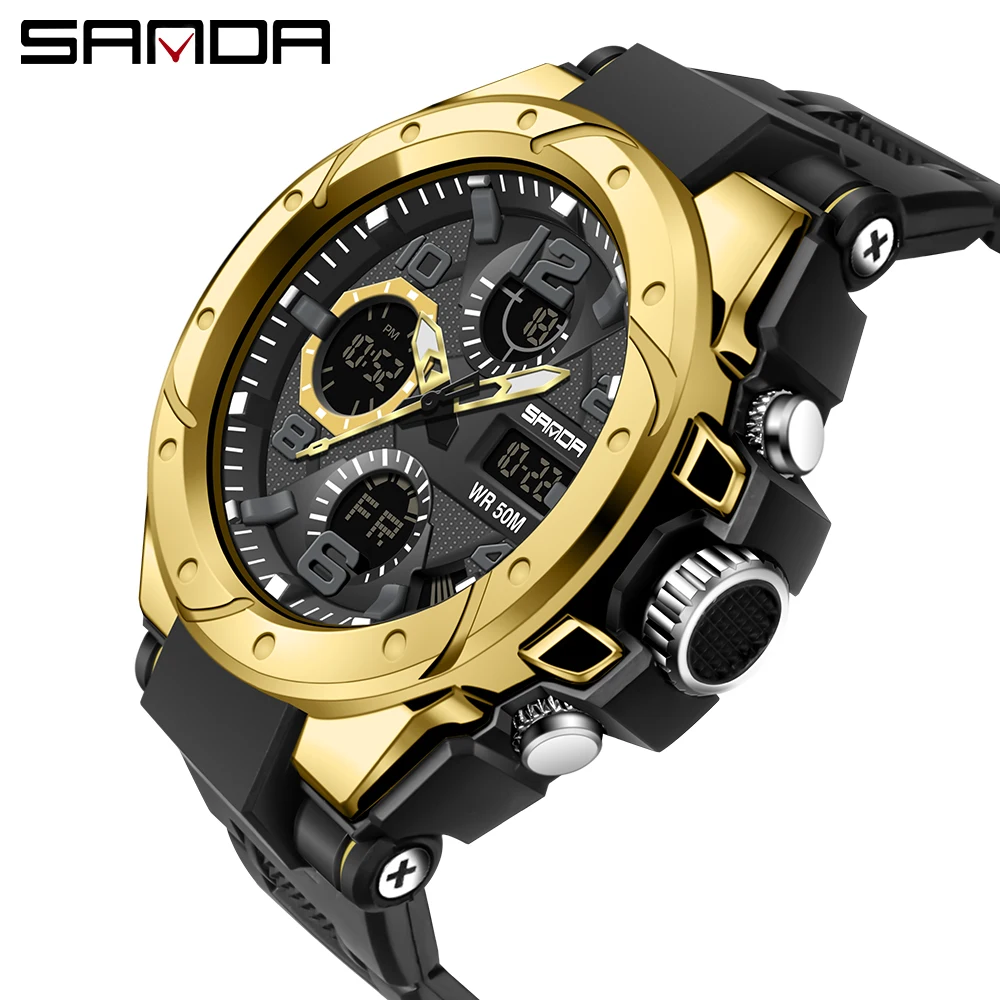 

SANDA 6008 popular guangzhou boys digital watch latest Silicone strap water proof Calendar character Leisure watch set