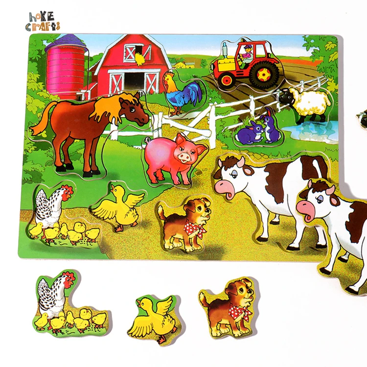 

HOYE CRAFTS cartoon farm animal matching board kids educational wooden animal puzzle