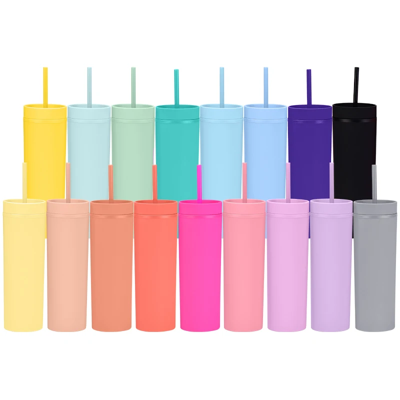 

USA Warehouse skinny tumbler Matte Pastel Colored Acrylic Tumblers with Lids  Plastic Tumblers Reusable Cup DIY Gifts