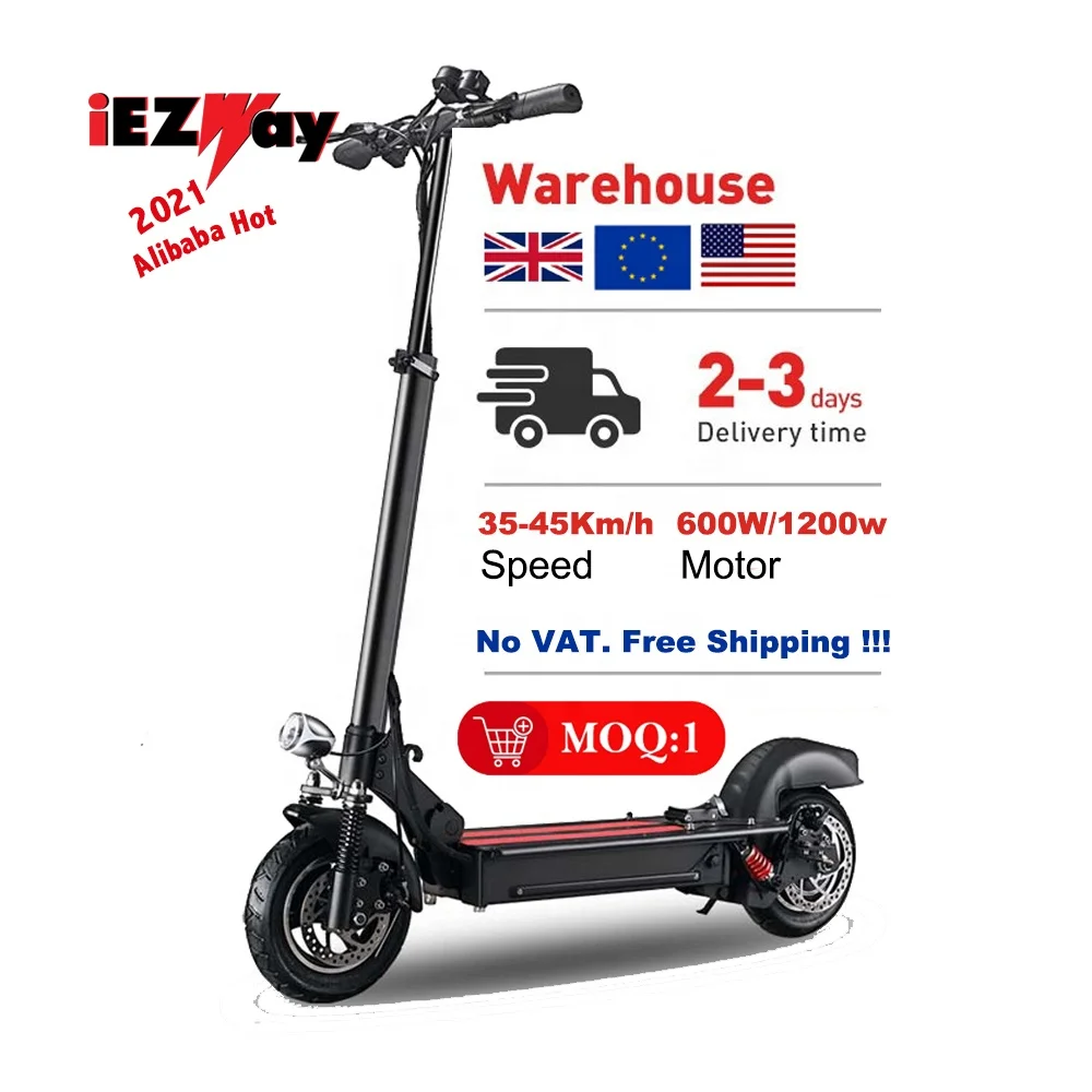 2021 iEZway China Factory wholesale 500W 600W 1200W 48V Scooter Electrico Adulto Dual Motor Adult Off Road Electric Scooter, Black