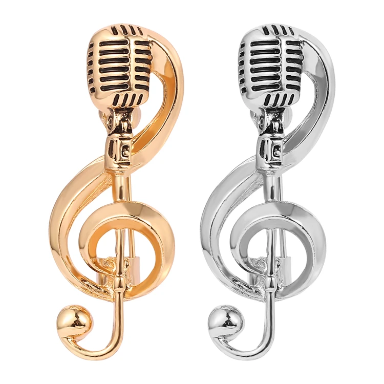

Stylish Retro Microphone Music Brooch Note Microphone Collar Pin New Suit Shirt Collar Accessories
