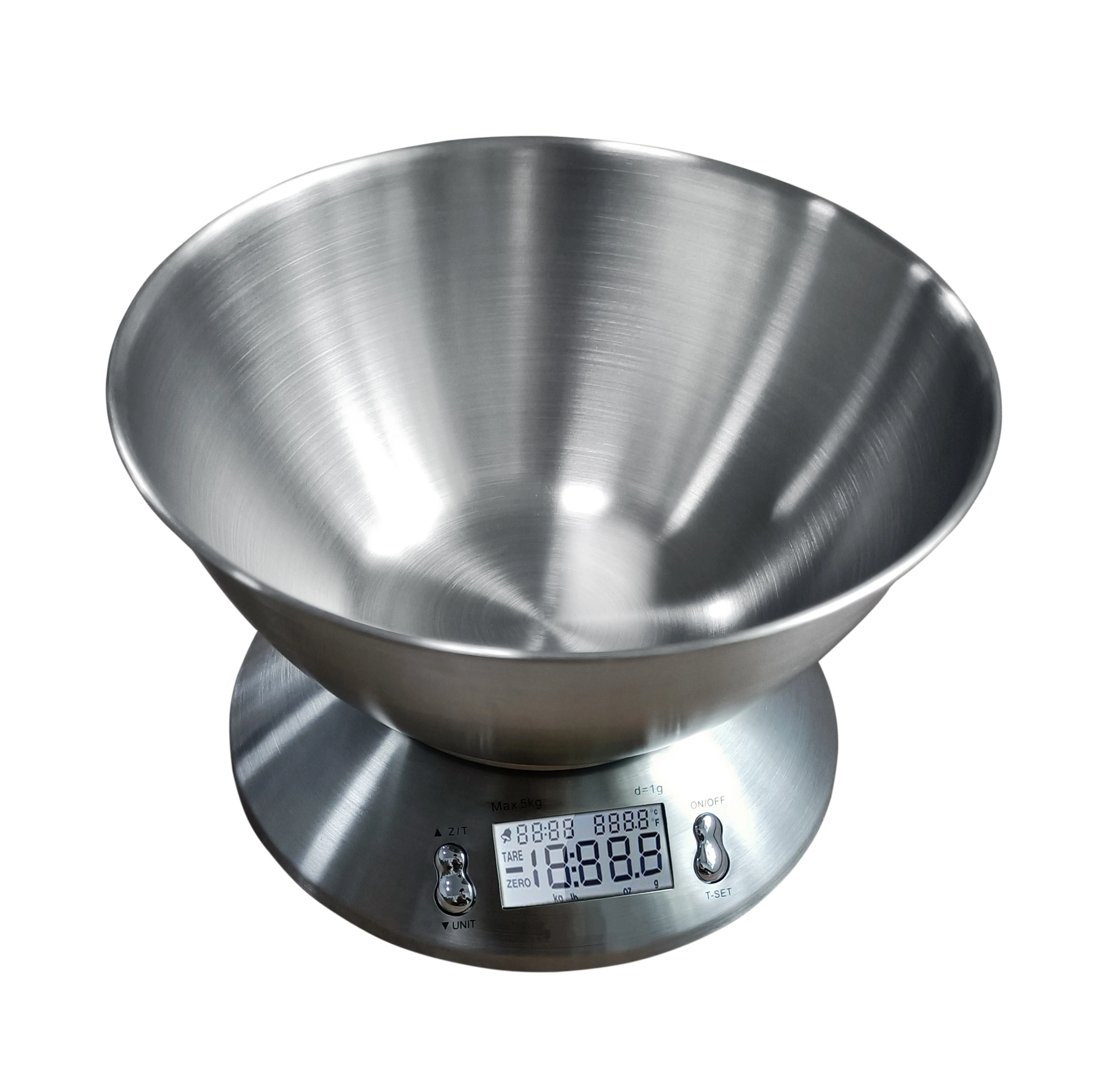 

5kg LCD Electronic Food Weighing Digital Scale Big Bowl 2L Timer Stainless Steel Kitchen Scale