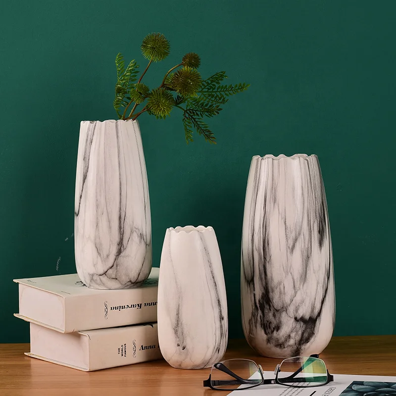 

2021 New marble style ceramic porcelain flower vases for home decor, Marble color