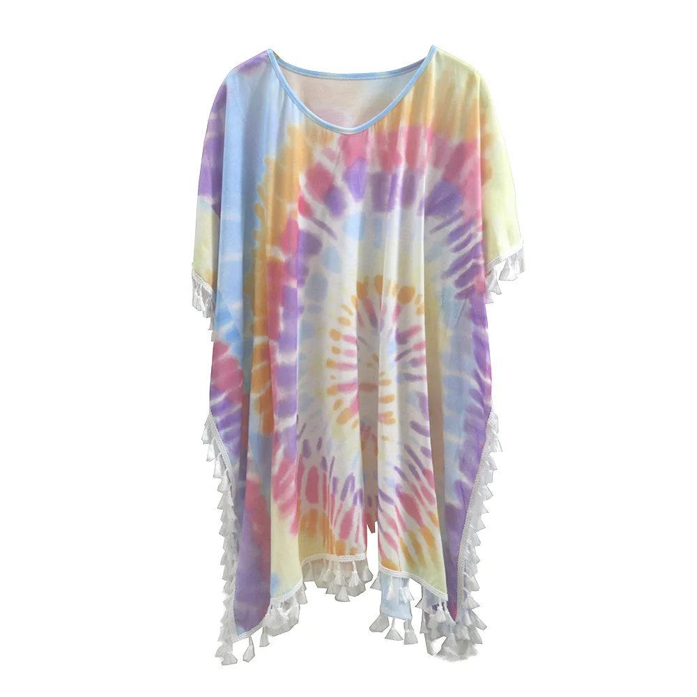 

Beach Smock Tie Dye Knitted Tassel Bikini Top Top Holiday Beach Skirt Women's Guangzhou European and American Dress