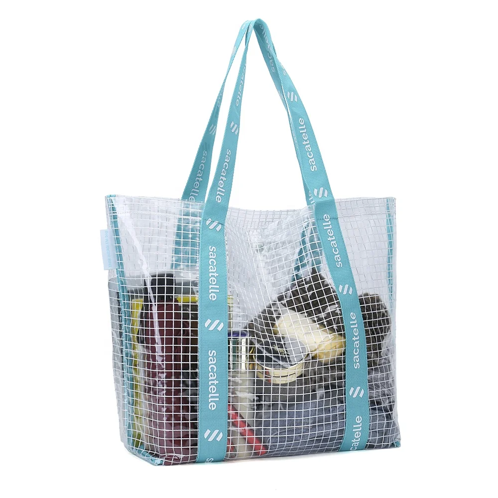 

Reinforced Handles With Interior Pocket Transparent Tiled Clear PVC Tote Bag