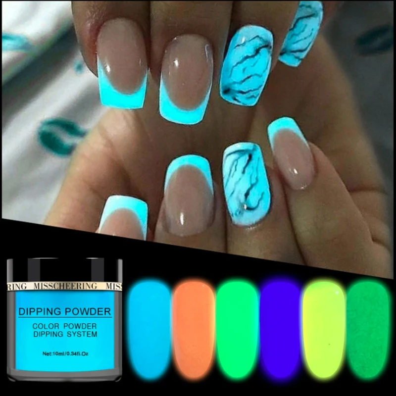 

1box Neon Phosphor Dipping Powder Luminous Nail Art Decorations Fluorescent Glitter Glow Pigment Dust UV Gel Polish Design