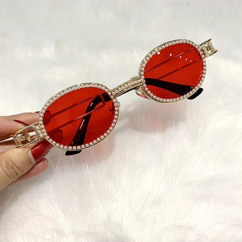

New popular oval metal frame UV400 sunglasses shades with diamonds