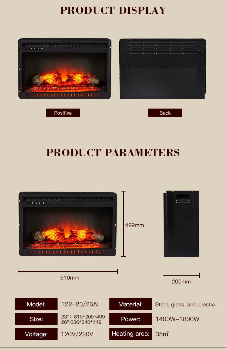 Fireplaces Heater with Remote Control Electric Fireplace Wall Mounted Insert Fire Place