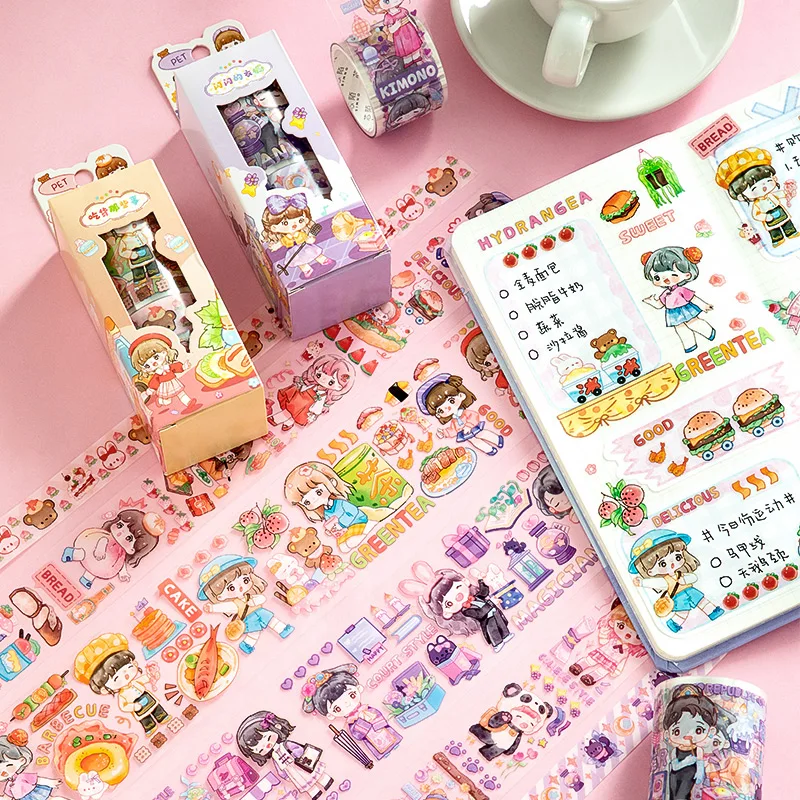 

6 designs 3 pcs / set PET tape set cartoon kawaii cute stickers girl decoration waterproof tape for DIY Kraft scrapbook JIUMO