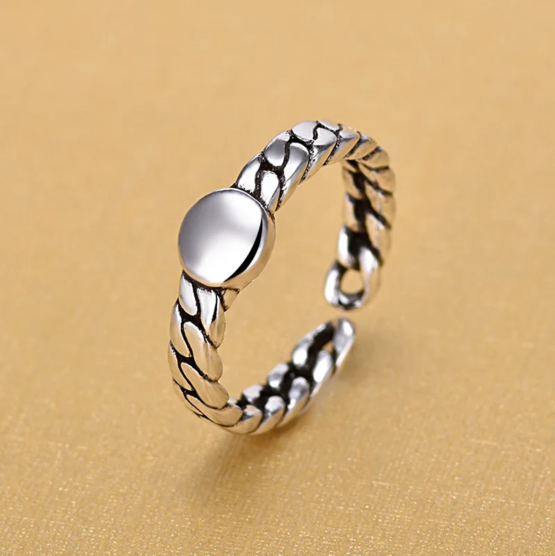 

Vintage Art Chain Braided Rings Women Silver Sterling 925 Round Shape Adjustable Rings For Party Gifts