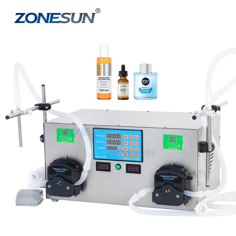 

ZONESUN ZS-YTPP2W Semi-automatic Double Nozzles Liquid Gel Beverage Perfume Filling Machine Peristaltic Pump Water Filler 4L