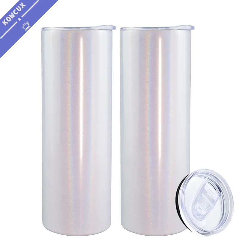 

USA Warehouse 15oz 20oz 25oz 30oz Double Wall Stainless Steel Insulated Mug Shimmer White Glitter Sublimation Skinny Tumbler