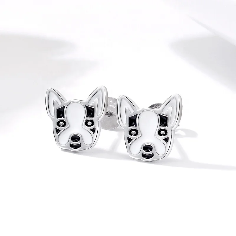 

925 Sterling Silver high quality Loyal Partners French Bulldog Dog Animal Small Stud Earrings for Women Jewelry
