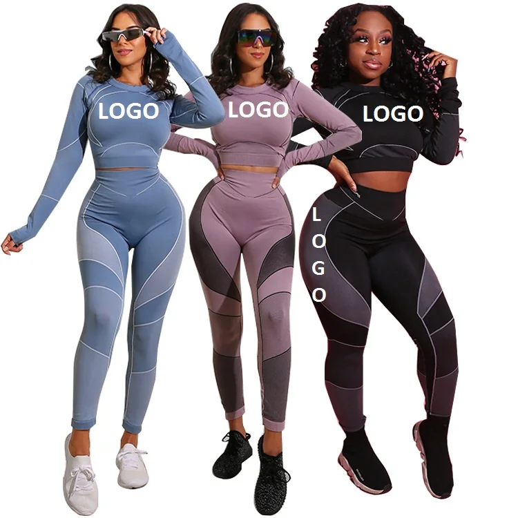 

2021 Fall Casual Sweat Sets Jogging Sportswear Custom Logo Two Pieces Sweatsuit Slim Fit Tracksuit Yoga Gym Fitness Sets