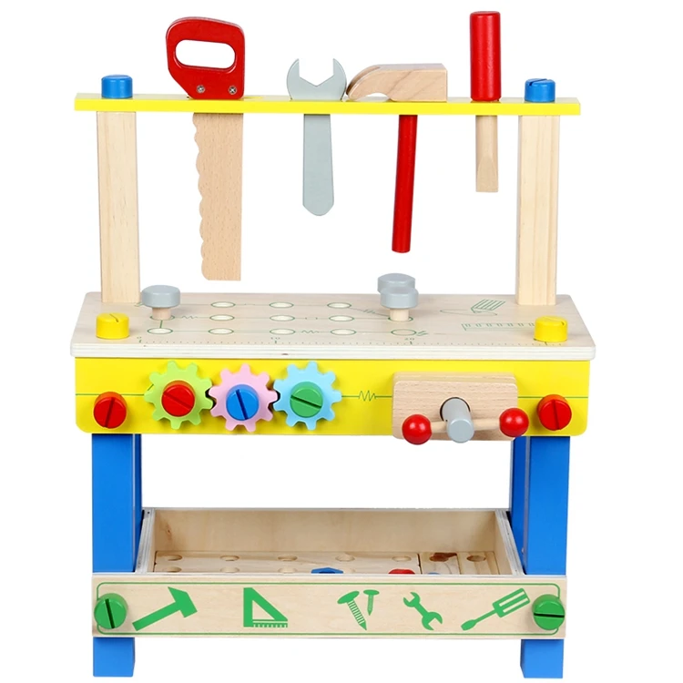 
pretend kids role play game nut assembling blocks wooden simulation repair tool stand toy 