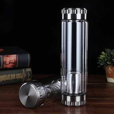 

Mikenda 300ml Double layer tea infuser cup high borosilicate glass double mouth double lid water bottle