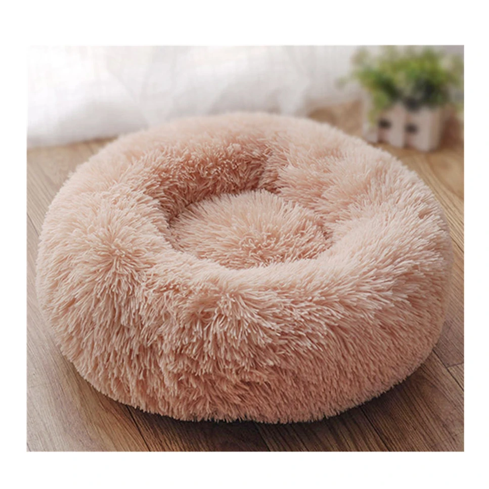 

Ready To Ship Soft Luxury Faux Fur Fluffy Pet Bed Donut Solid Dog Bed, Gray