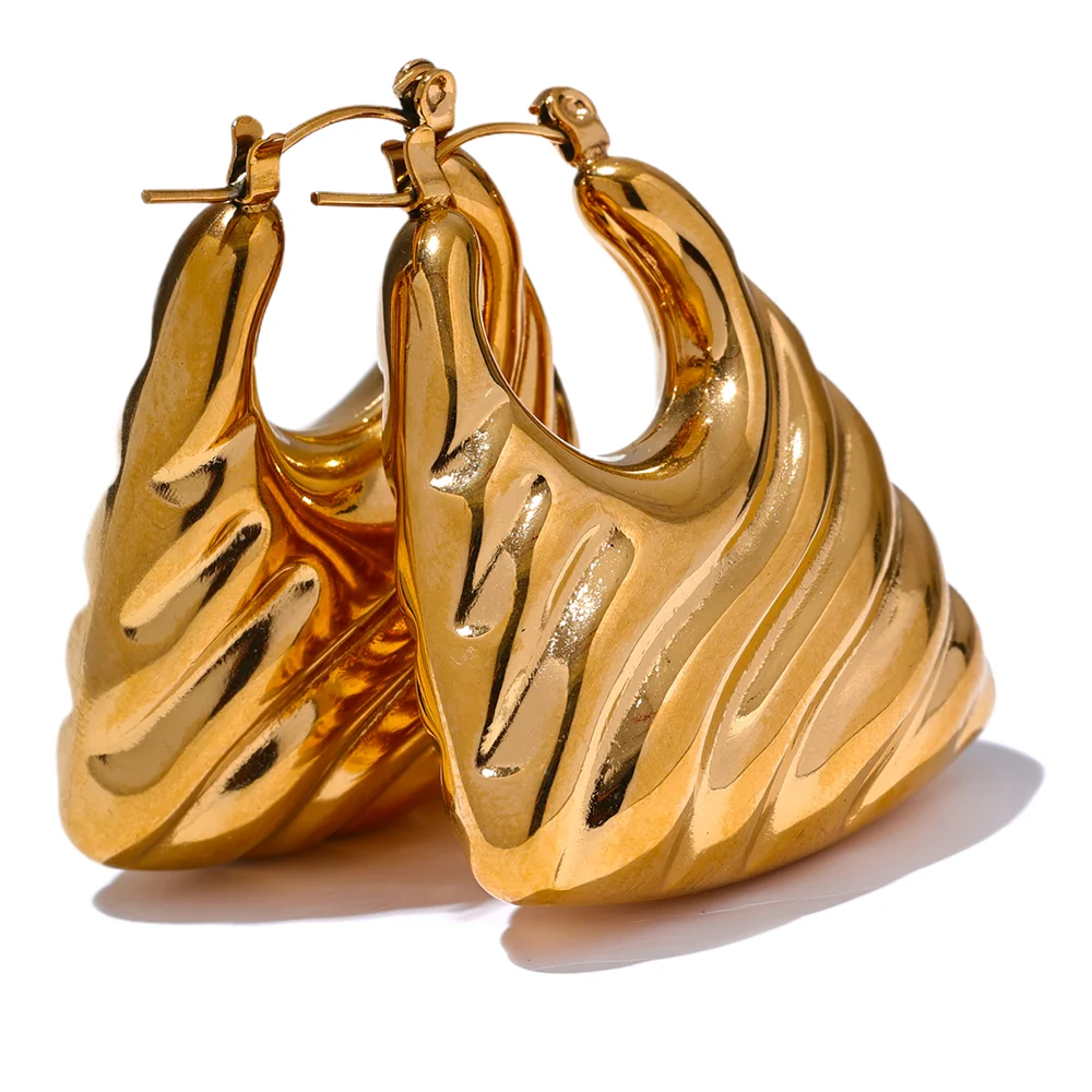 

JINYOU 2847 Stainless Steel Geometric Hollow Chunky Hoop Earrings Gold Silver Color Waterproof Texture Statement Jewelry Women