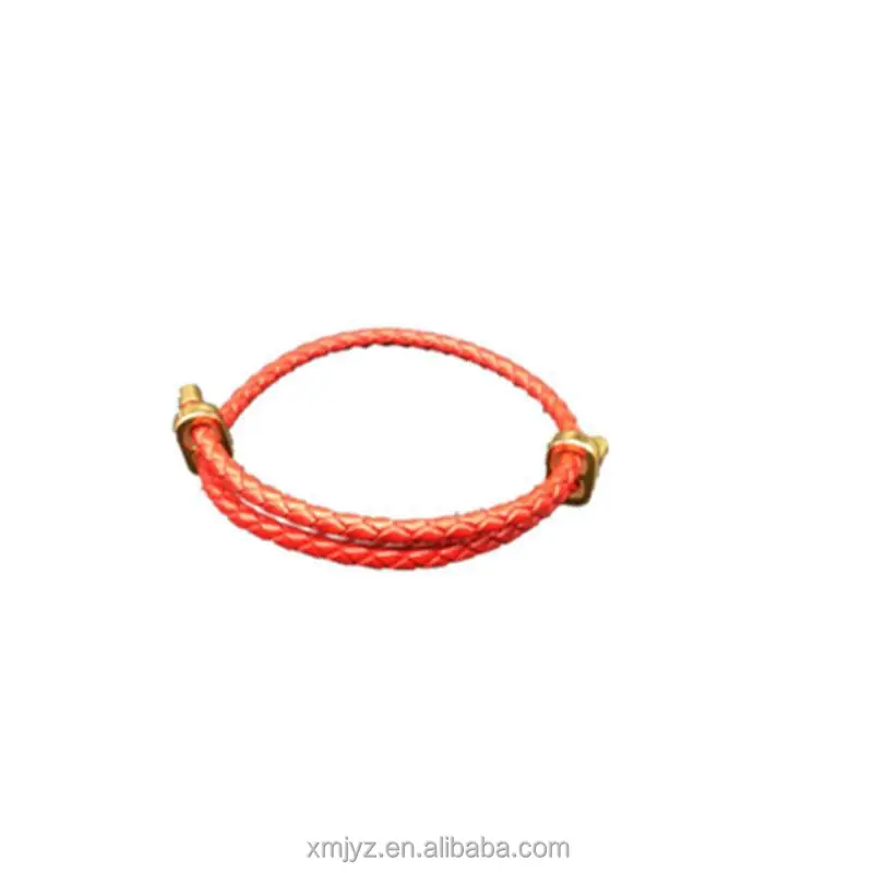 

Certified Zhoujia Same Style 3Mm 8 Words Leather Cord Bracelet Free Double Adjustable Size Wear 3D Hard Pure Gold DIY
