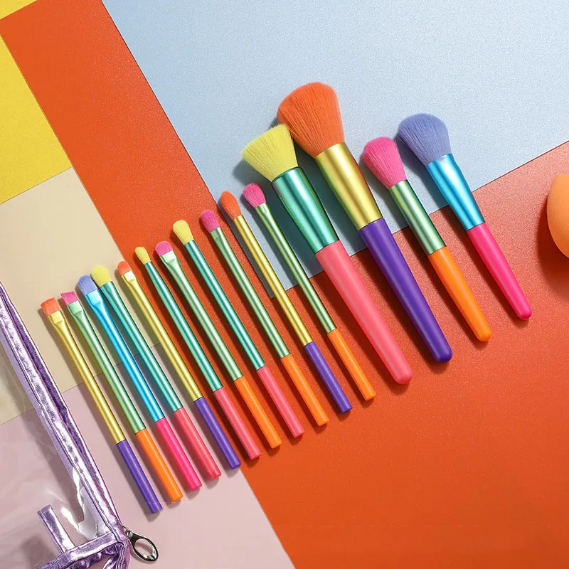 

Wholesale 15pcs Makeup Brushes Professional Powder Foundation Eyeshadow Make Up Brush Set Synthetic Hair Colourful Makeup Brush