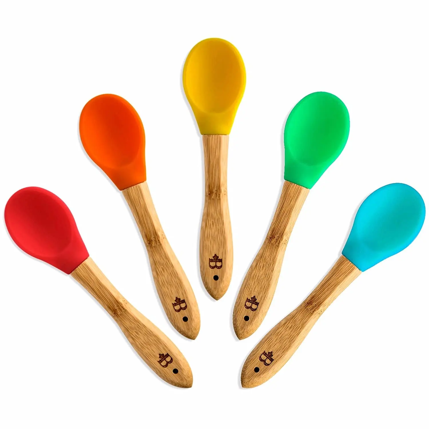 

bamboo baby silicone spoon with 6 colors baby feeding silicone spoon, Customized color