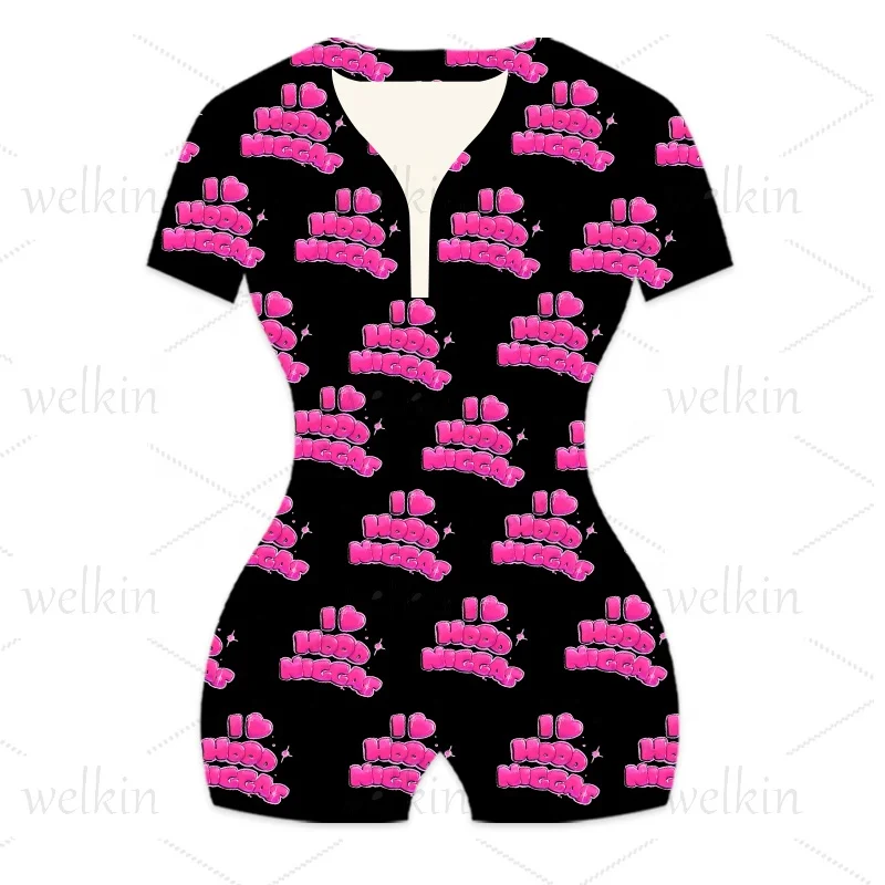 

welkin women's cartoon sleepwear custom print plus size sexy i love hood niggas pajamas for women