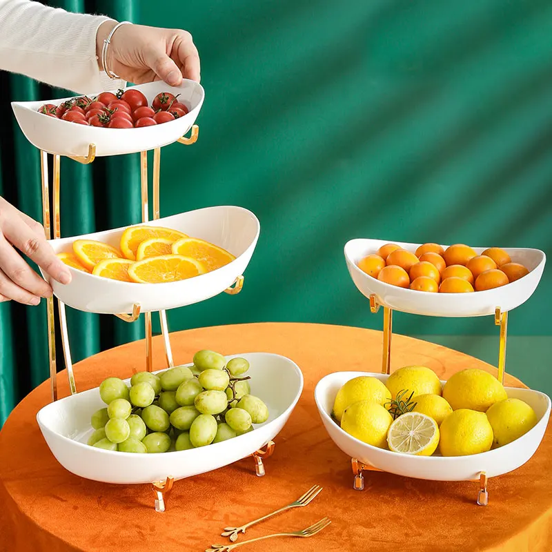 

3 Tier Porcelain Cake Stand Dry Fruit Decoration Tray Multilayer Fruit Bowl Western Food Three-layer Dim Sum Shelf