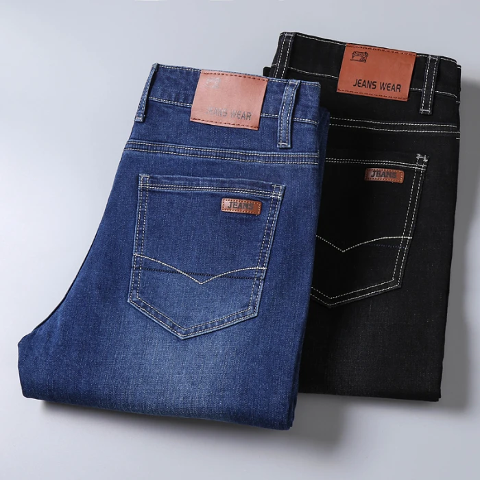 

Hot Sale Multi Size 2 Colors Blue and Black Mens Casual Pants Straight Leg Cotton Elastic Denim Jeans Men