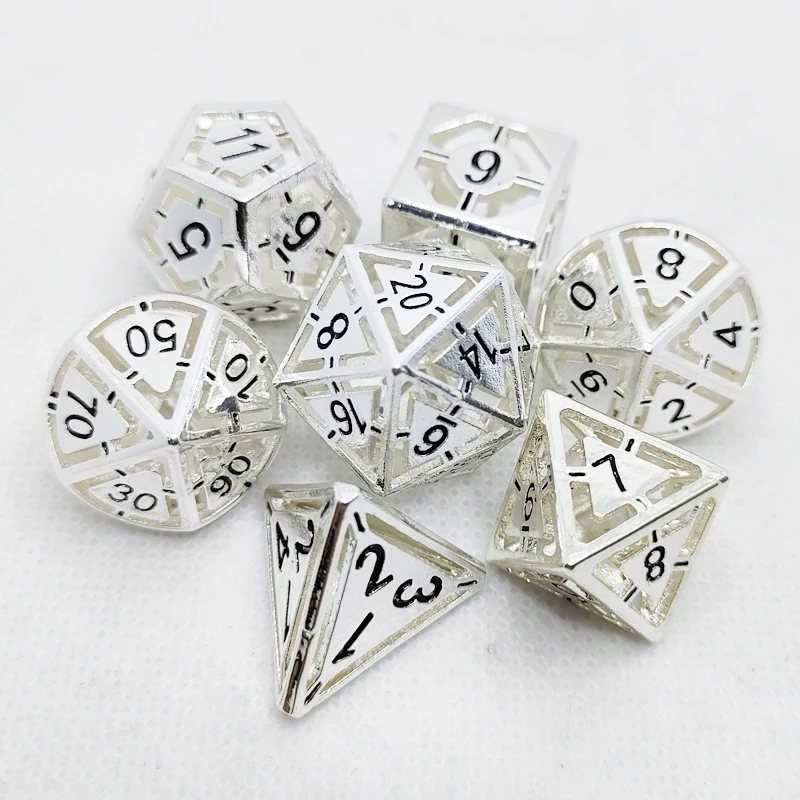 

Customized High Quality 7 Pieces Set DND Multi Faceted Game Hollowed Out Copper Dice