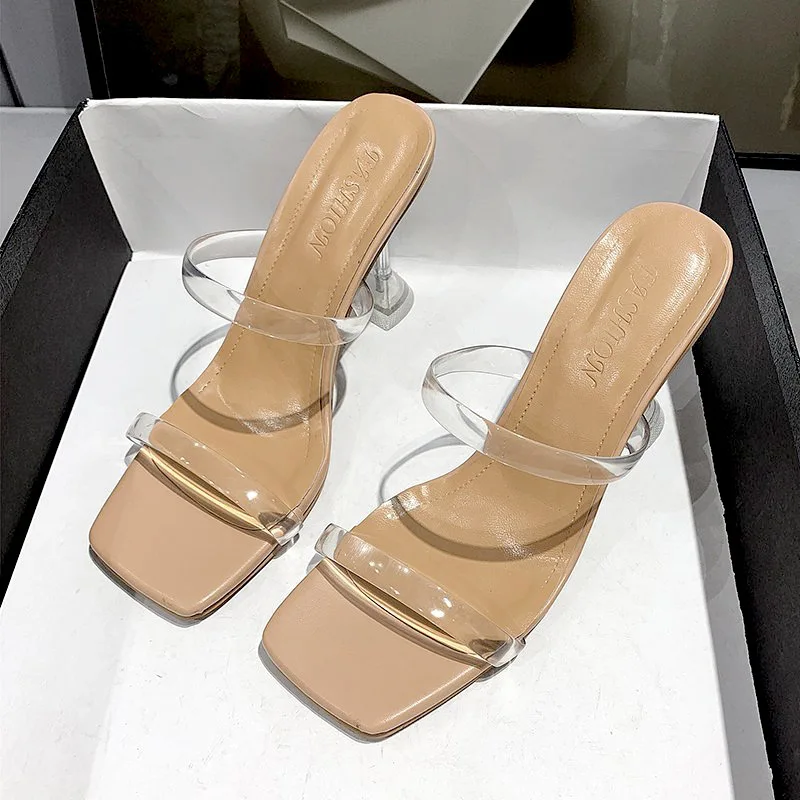 

Wholesale 2 straps clear heels sandals women heel sandals ladies fashion slippers